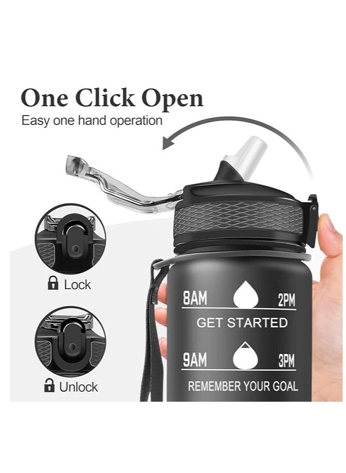 general 1L Water Bottle with Straw, Motivational Sports Water Bottle with Time Marker, BPA Free Tritan Drink Bottle for Girls Boys Fitness Outdoor Cycling (Black) - Image 3